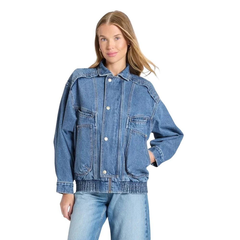 Universal Thread Women's Blue Oversized Denim Bomber Jacket Size XL